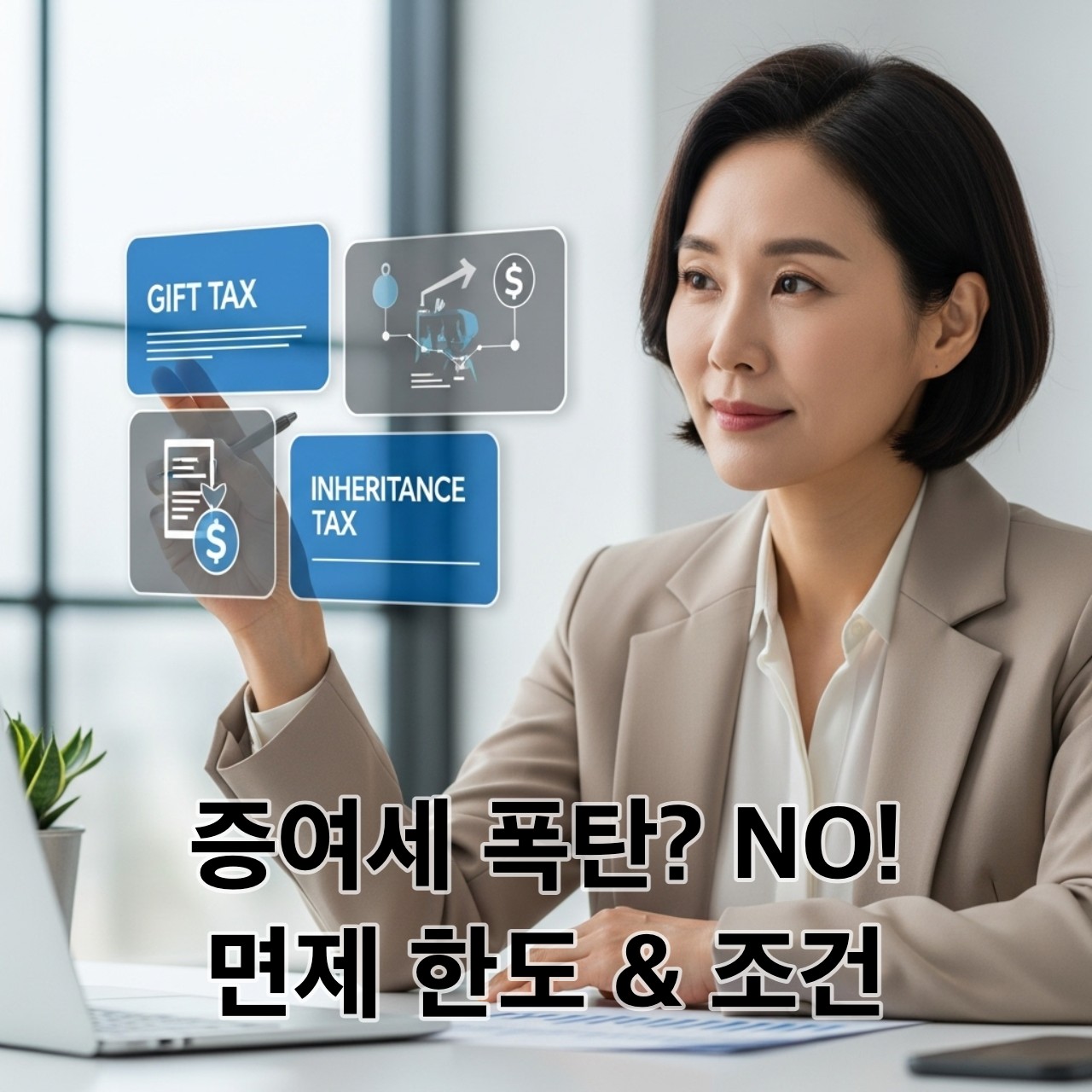 2025년 증여세 면제 한도와 절세 전략을 고민하는 한국인 여성 세무사의 모습