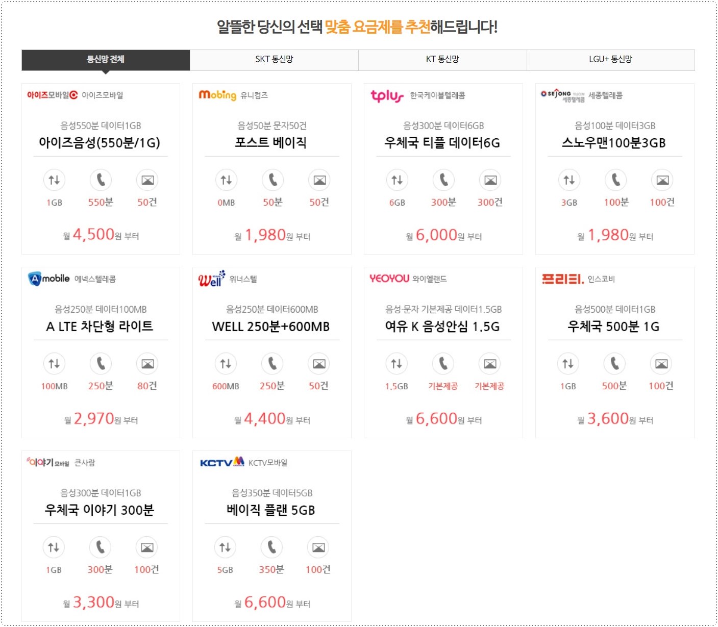 우체국-알뜰폰-요금제