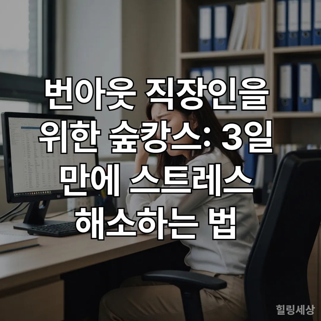 번아웃으로 지쳐 사무실 책상에 앉아 머리를 감싸고 있는 한국인 직장 여성