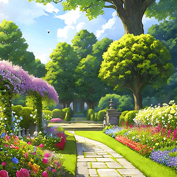 공원에 수많은 나무들이 있고 예쁜 꽃들도 가득 피어있다.