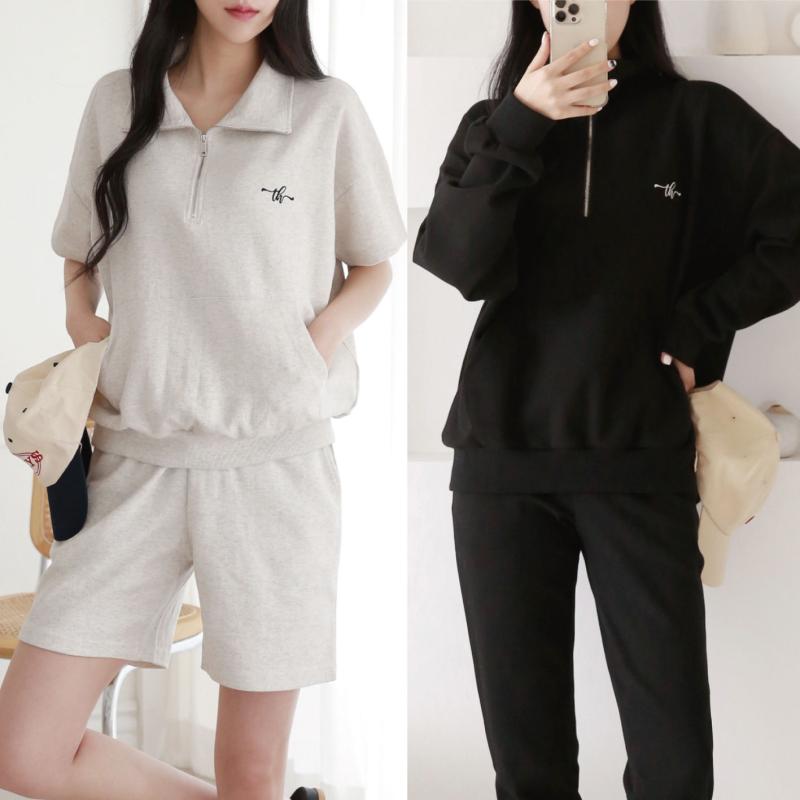 여성 트레이닝 세트 반팔 반바지 반집업 여자 트레이닝복 세트