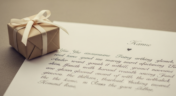 왼쪽에는 선물이 포장박스에 담겨져 있고 오른쪽에는 편지가 놓여 있습니다. 아마도 사랑하는 사람이 선물과 함께 편지를 남긴 것 같습니다.