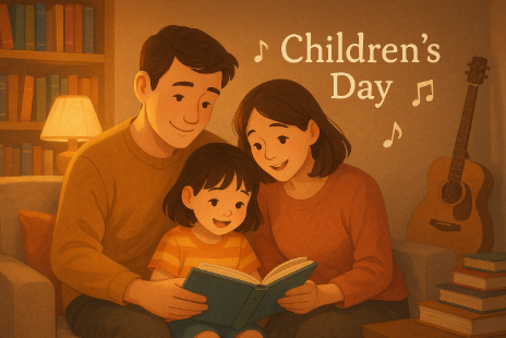 부모님과 책을 보고 있는 아이의 모습