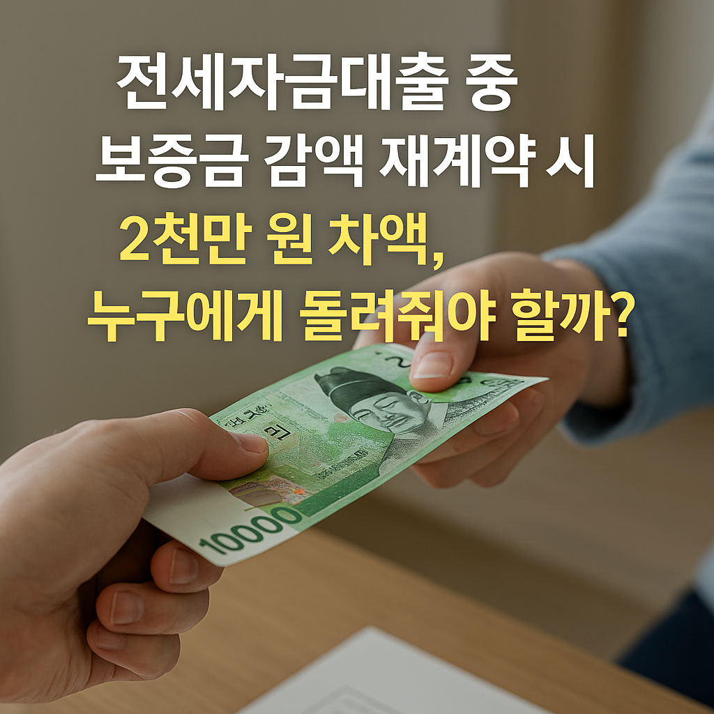전세자금대출 중 보증금 감액 재계약 시 2천만 원 차액, 누구에게 돌려줘야 할까?