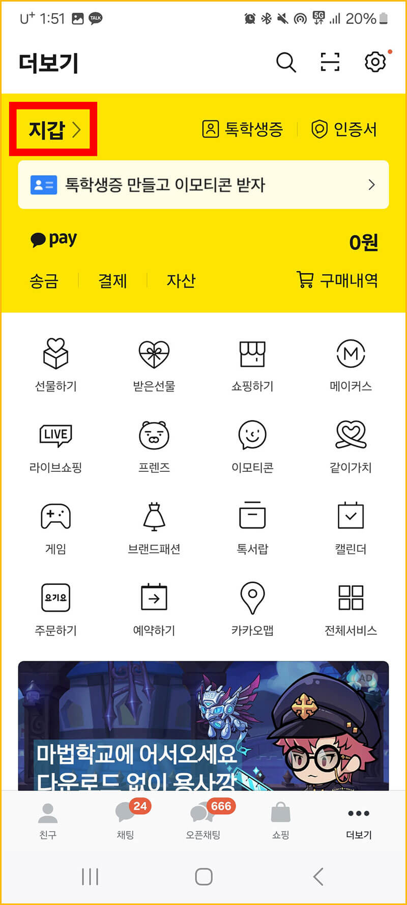 카톡 지갑 들어가기