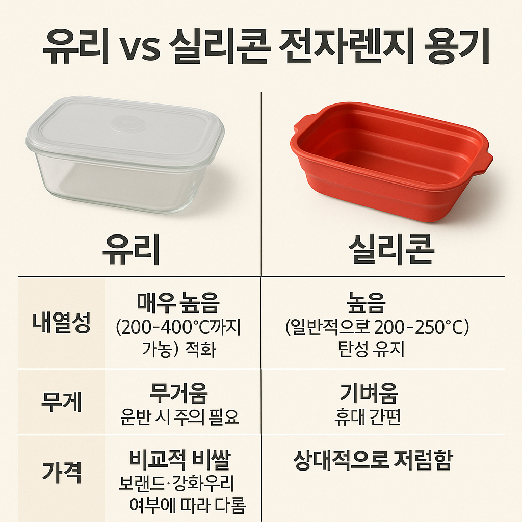 유리 실리콘 용기 비교