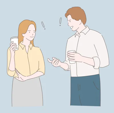 커피를 마시며, 대화를 나누고 있는 남녀