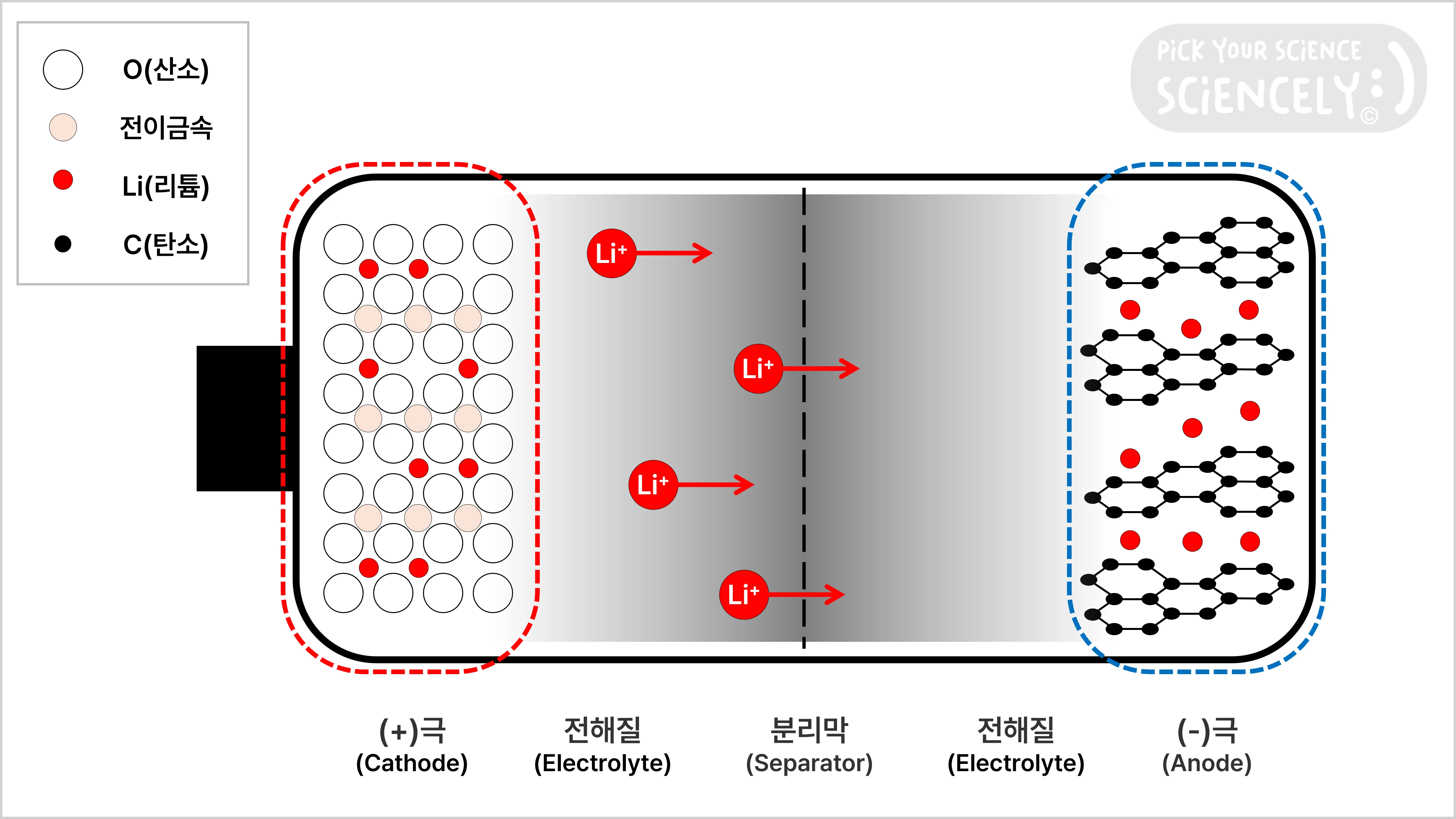 리튬 이온 전지, 리튬 이온 배터리, lithium ion battery, 전이금속 산화물, 흑연계 탄소, (+)극, (-)극, 전해질, 분리막, cathode, anode, electrolyte, separator