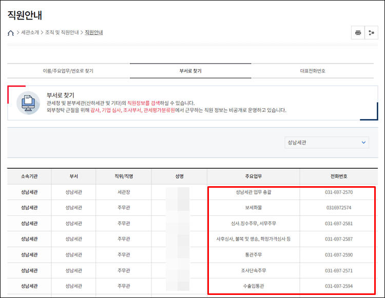 성남세관-전화번호
