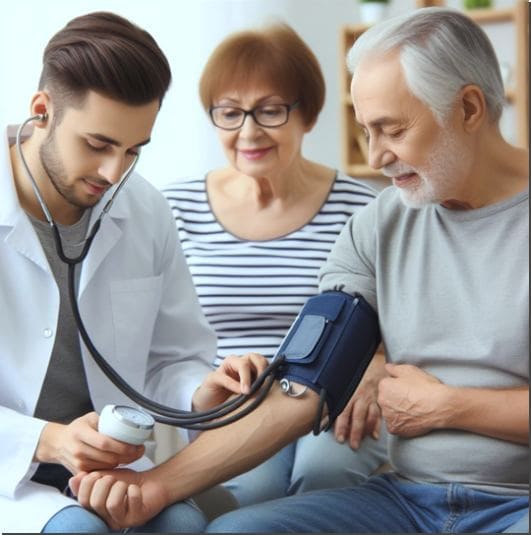 미도 드린 효능 본태성 저혈압 관리, 혈압 체크하는 노인 사진