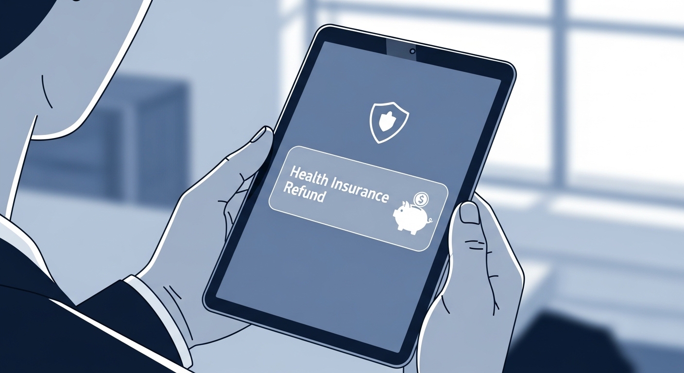 스마트폰으로 국민건강보험공단 웹사이트에서 환급금을 조회하는 모습, 간편한 온라인 확인 절차를 나타냄.