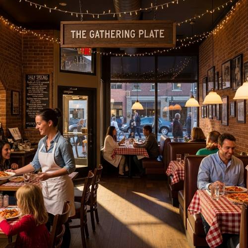 패밀리 레스토랑에서 식사하는 사진