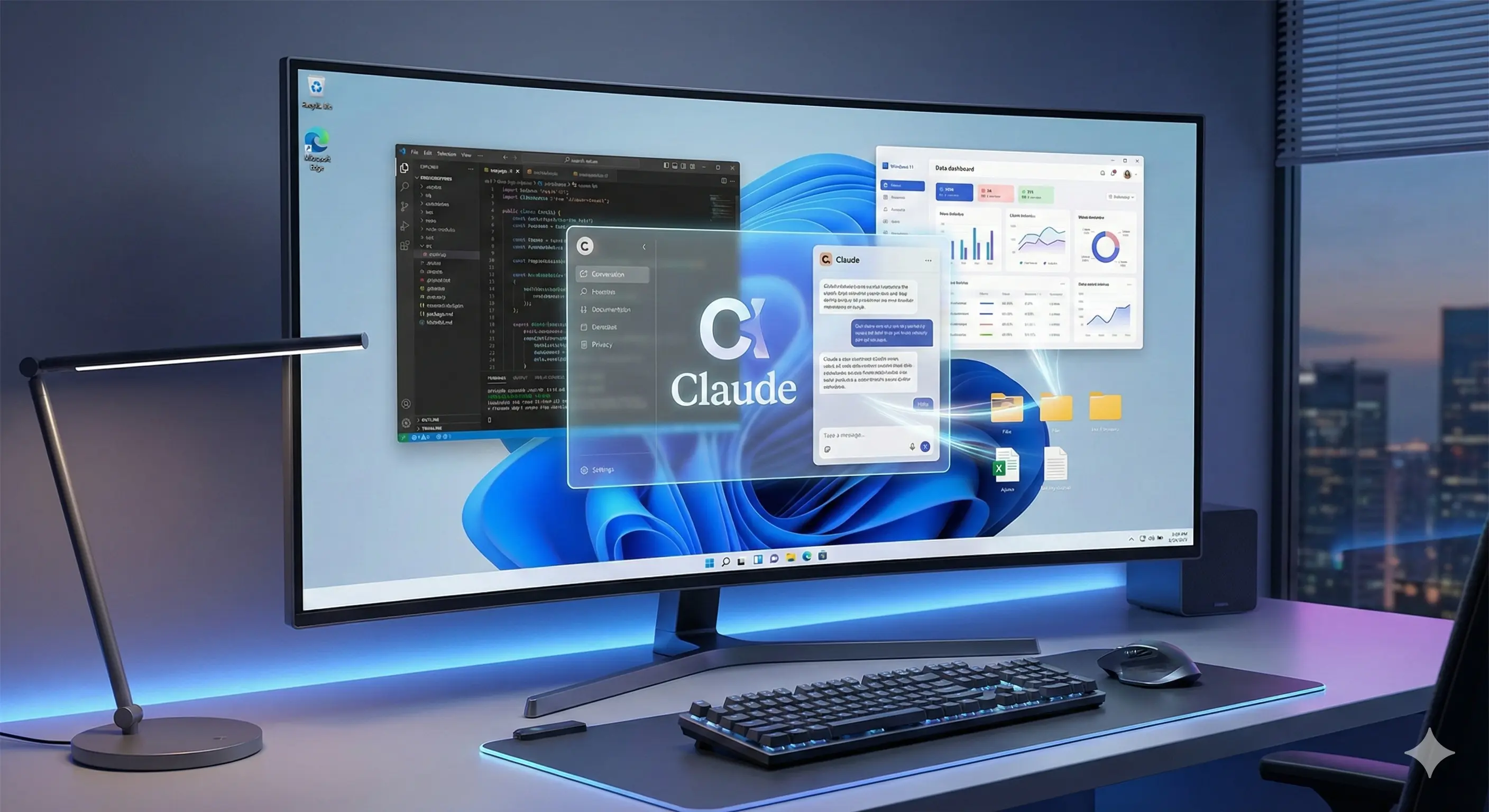 윈도우 11 바탕화면에서 실행 중인 클로드 코워크 AI 에이전트 인터페이스