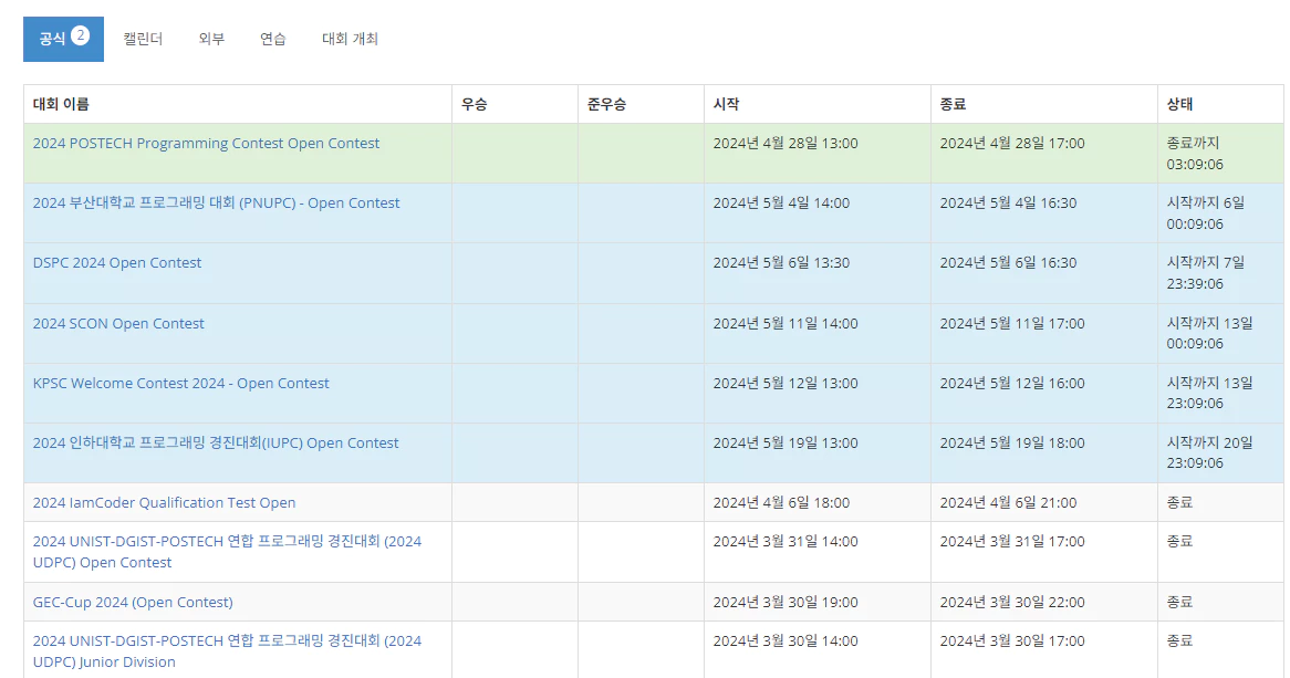 코딩 대회 목록