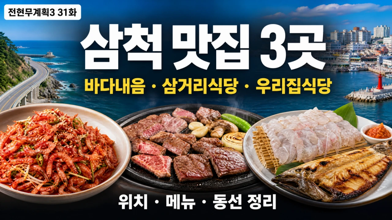 전현무계획3 31화 삼척 맛집 바다내음 삼거리식당 우리집식당 위치와 메뉴 동선을 안내하는 대표이미지
