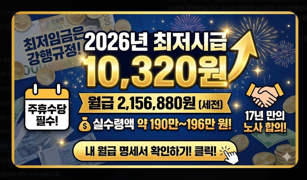 2026 최저시급 실수령액 총정리 - 세후 월급부터 주휴수당까지
