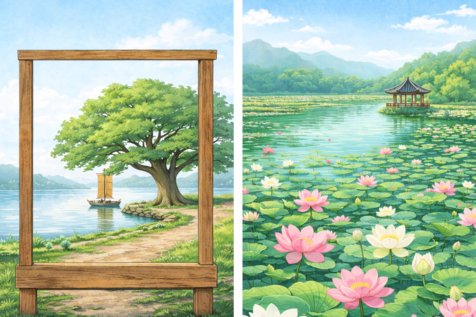 담물머리와 세미원 정원 풍경