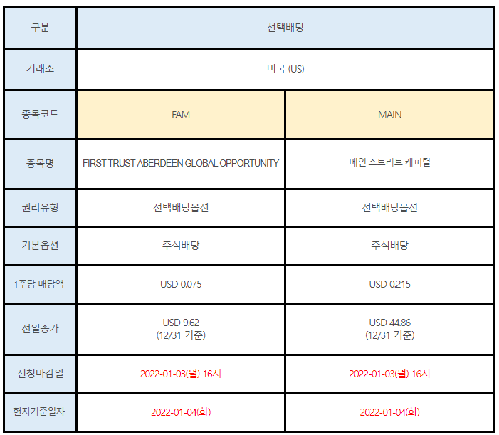 미국주식 선택배당 FMA, MAIN