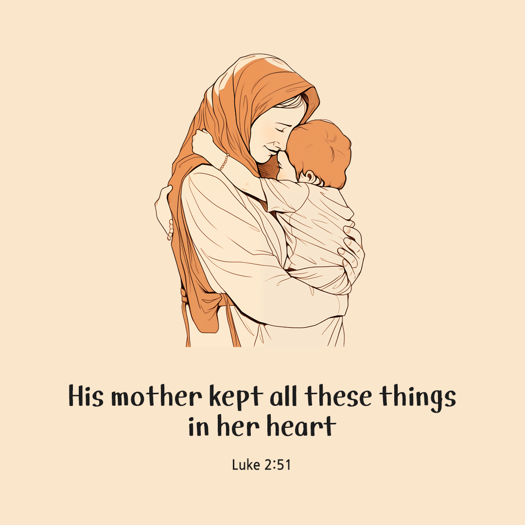 His mother kept all these things in her heart. (Luke 2:51) by pieonane Daily Bible quote image