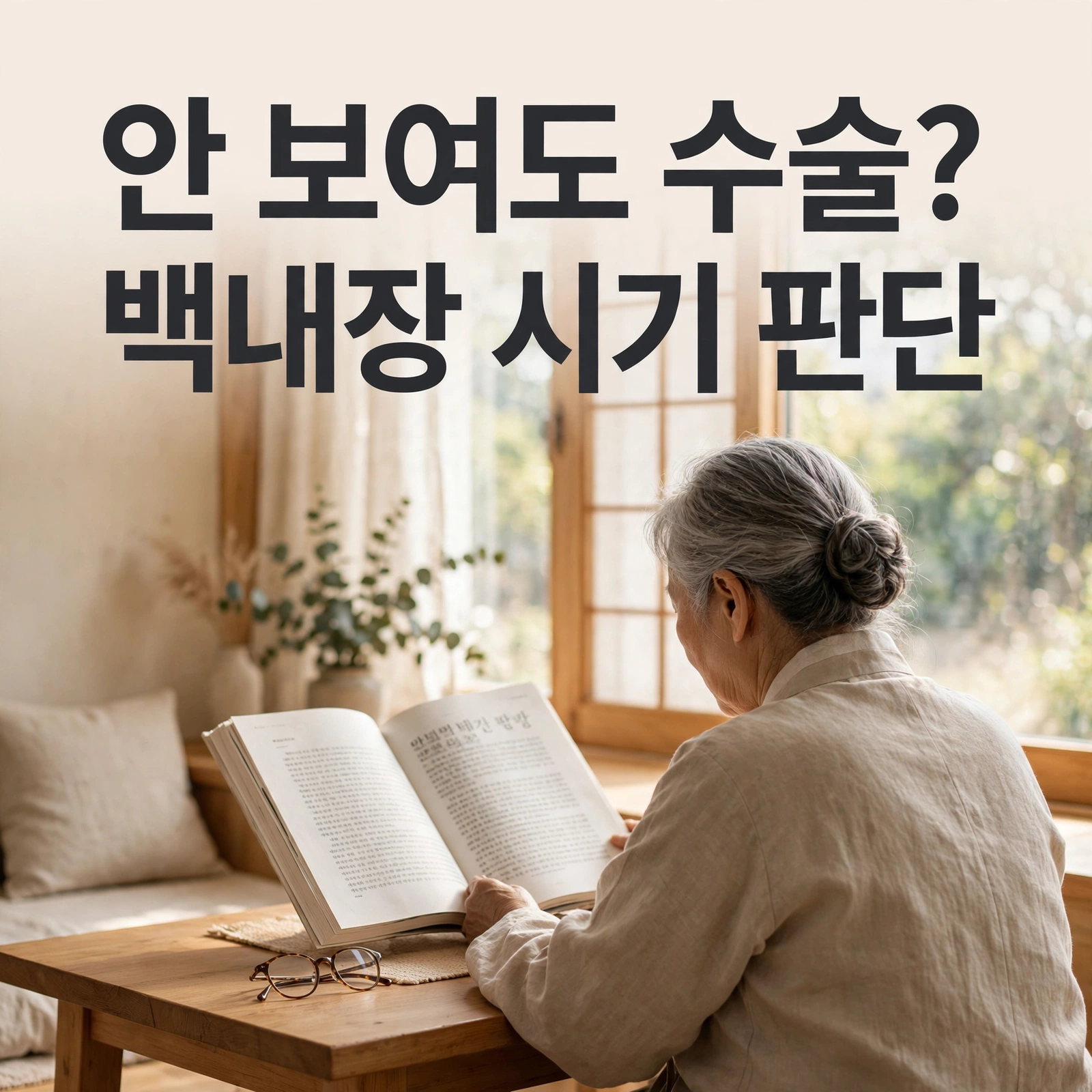 창가에서 책 읽는 어르신 뒷모습