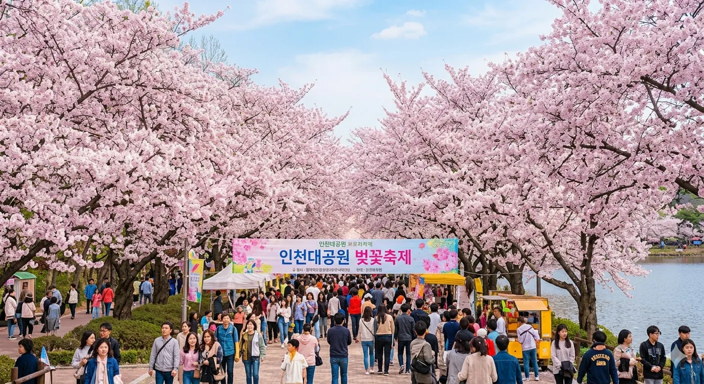 인천대공원 벚꽃축제 행사 무대와 방문객 현장 분위기