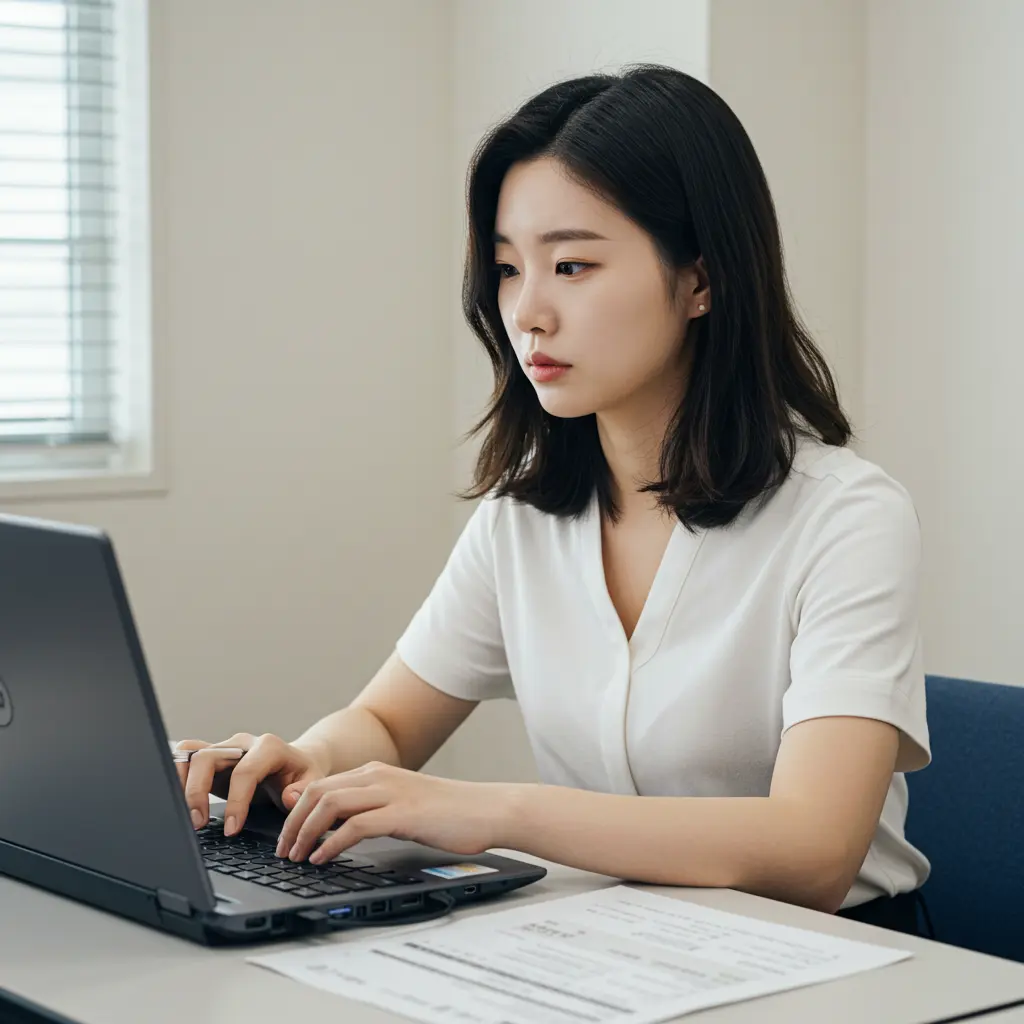 노트북 구매를 위해 노트북으로 정보 찾고있는 여성