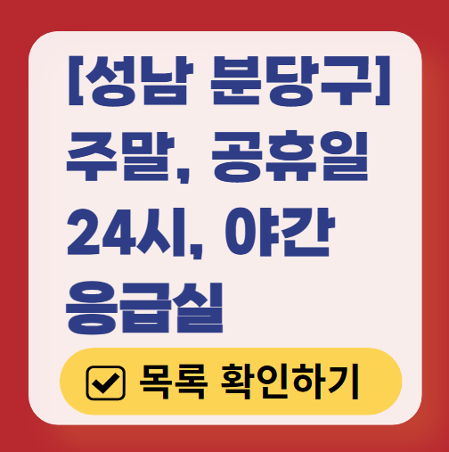 성남시 분당구 응급실 운영 병원 리스트 ❘ 주말, 토요일, 일요일, 공휴일 응급의학과 ❘ 24시 야간 응급진료 가능한 곳