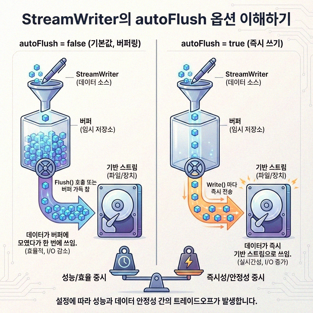 C# StreamWriter 자동 Flush 설정 정확하게 알아보기