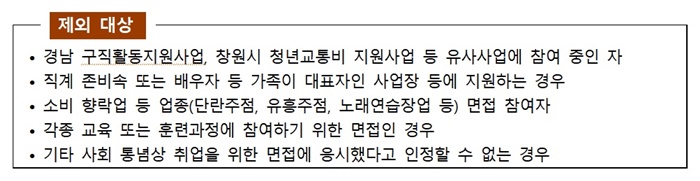 청년 면접수당 지원사업 제외대상