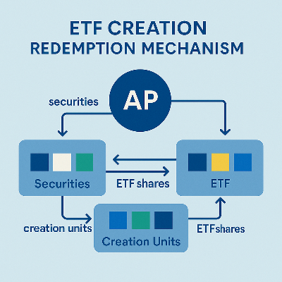 Diagram showing ETF creation redemption mechanism with AP