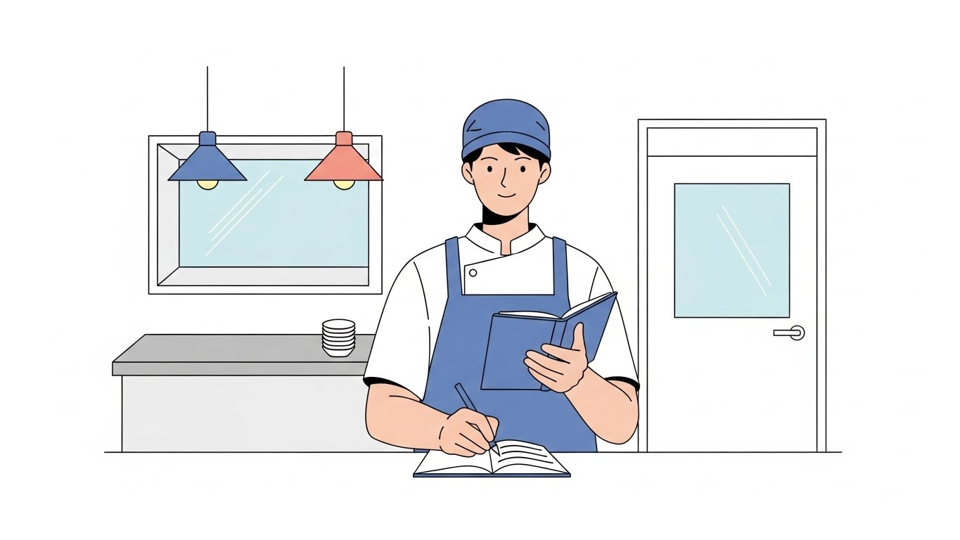 외식 매장을 운영하며 홍보와 노출 방식에 대해 고민하는 상황을 표현한 이미지입니다.