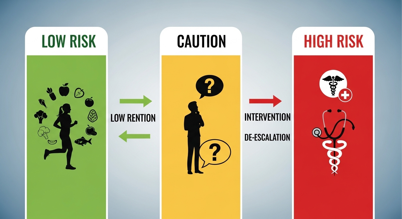 당뇨 위험도에 따른 저위험군, 주의군, 고위험군별 맞춤 관리법을 시각적으로 설명하는 인포그래픽