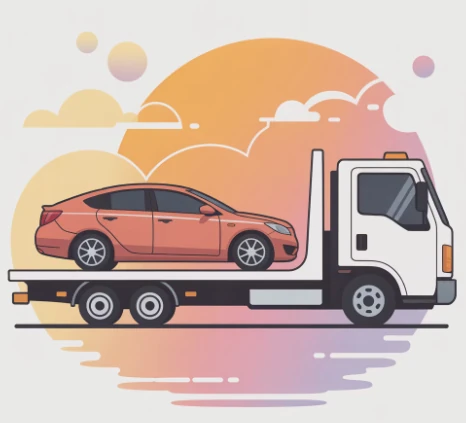 내차사기 홈서비스 관련 화물차가 차량 탁송 하는 모습 예시 일러스트