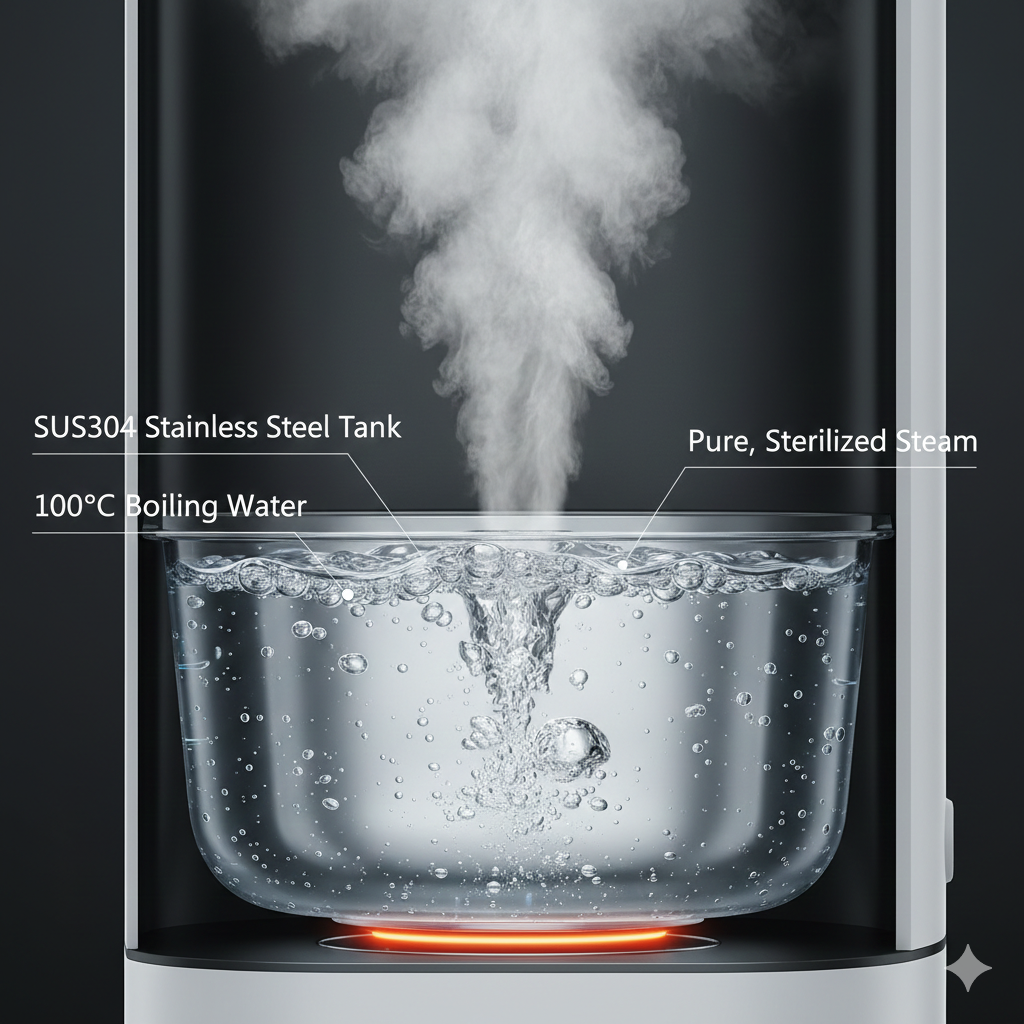 100°C 가열 시에도 변형이나 유해 물질 발생이 없는 스테인리스 가습기 수조의 내부 구조