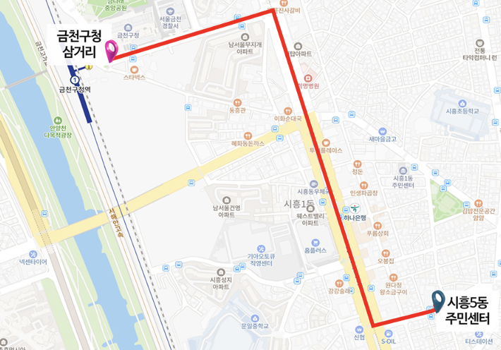 강남 구간 행렬 지도 