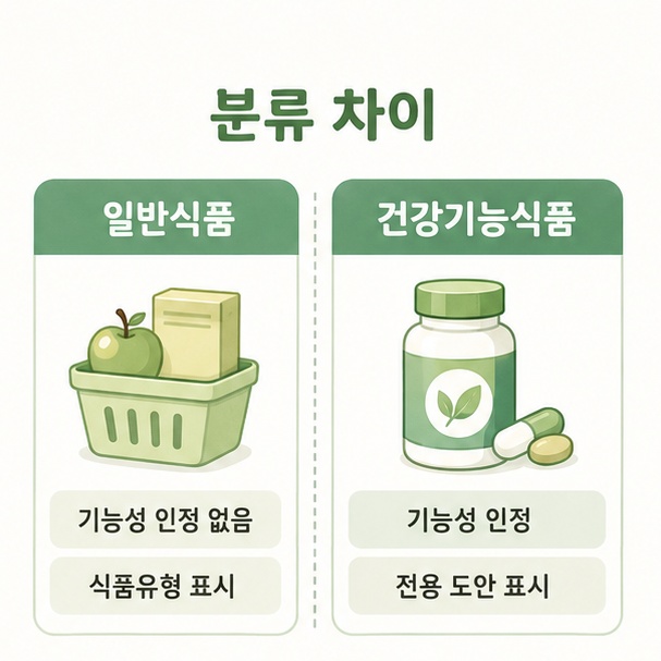 일반식품과 건강기능식품의 분류 차이, 기능성 인정 여부와 포장 표시 방식 비교
