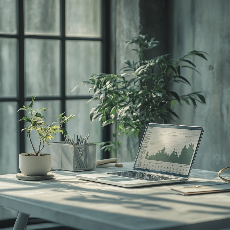 현대적인 작업 공간에서 다양한 테마형 ETF의 비교를 보여주는 장면, 성장 잠재성과 트렌드를 강조하며 명확하게 전달