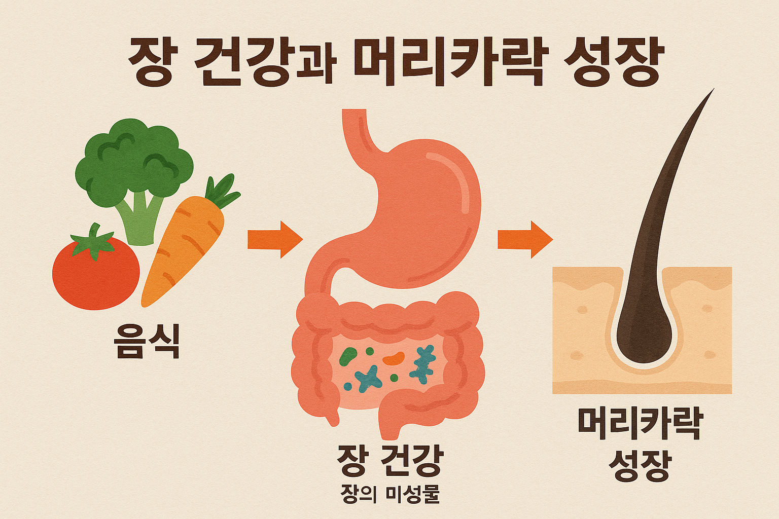 장 건강(장내 미생물), 위장(소화력)과 머리카락 성장의 연관