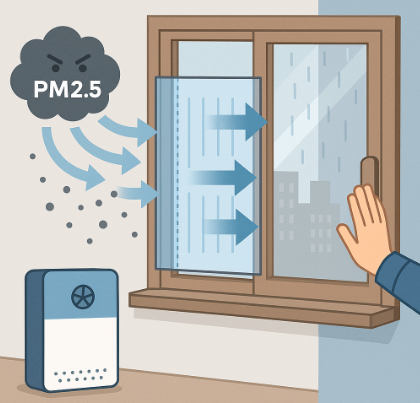 창문으로 유입되는 미세먼지 이미지