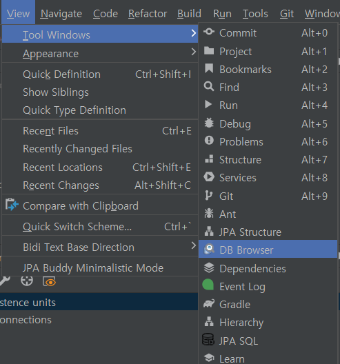 Database Navigator Plug-In 실행 후 Database Brower가 노출됨