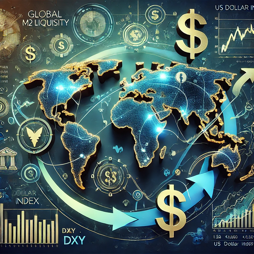 글로벌 M2 유동성과 달러인덱스와 관련된 이미지