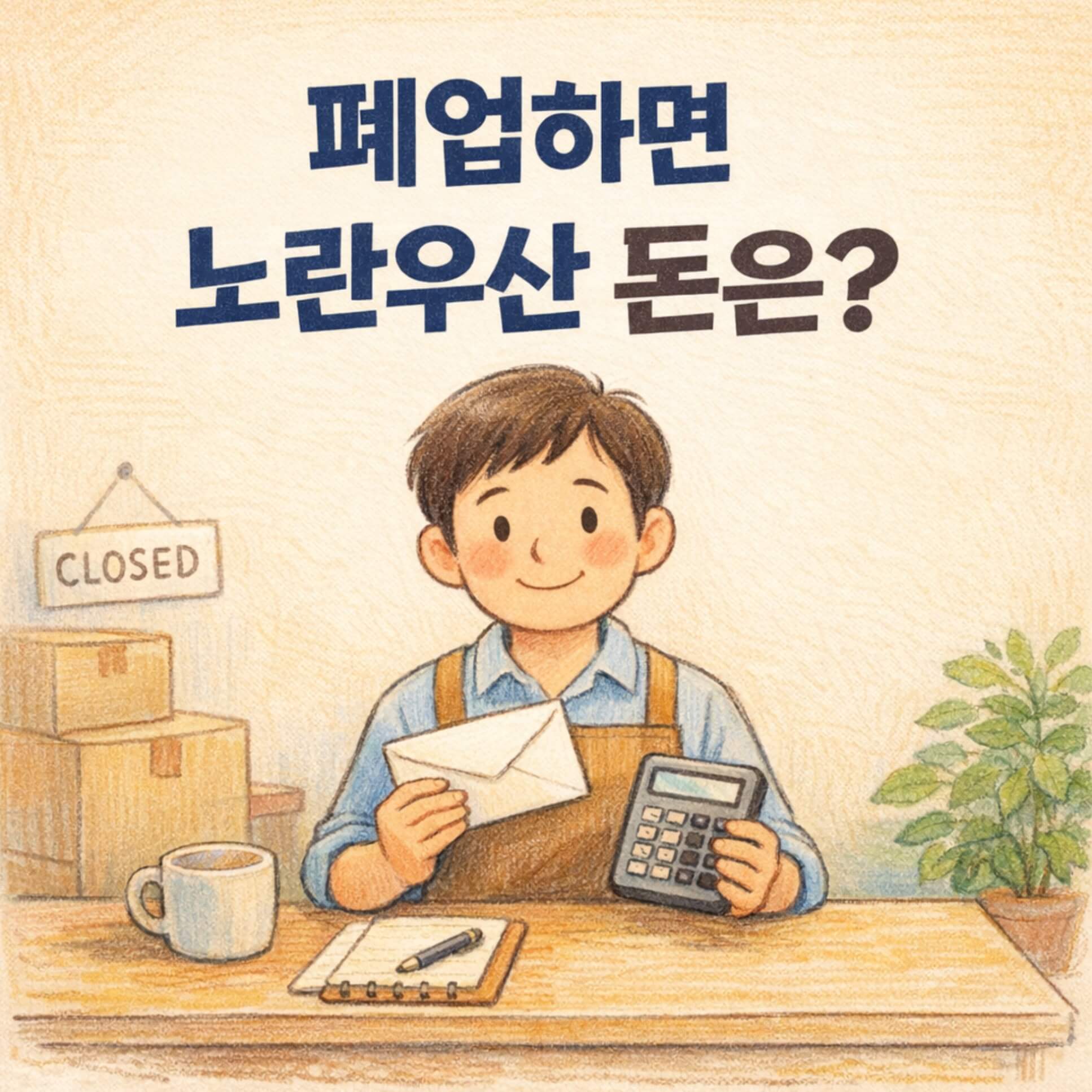폐업 후 노란우산공제 수령을 고민하는 사장님의 상황을 차분하게 표현