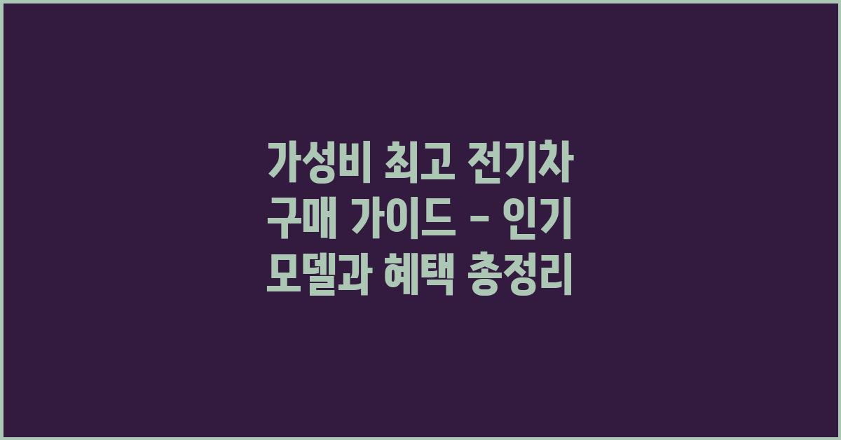 가성비 최고 전기차 구매 가이드