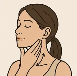 아래턱 침샘을 손끝으로 마사지하는 예시