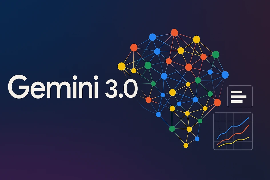 Gemini 3.0 AI model complete analysis showing performance comparison with GPT-5.1 and Claude 4.5, multimodal capabilities diagram, and benchmark results visualization