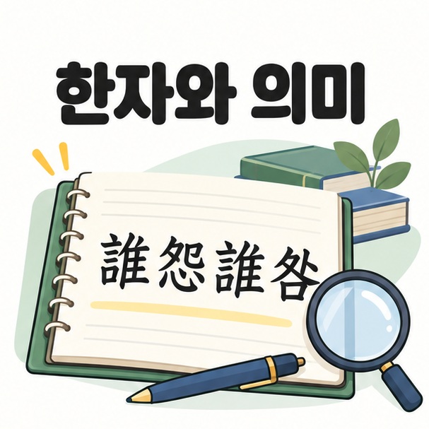 누구 수와 원망할 원 및 허물 구를 담은 한자 표현을 공부하는 그림