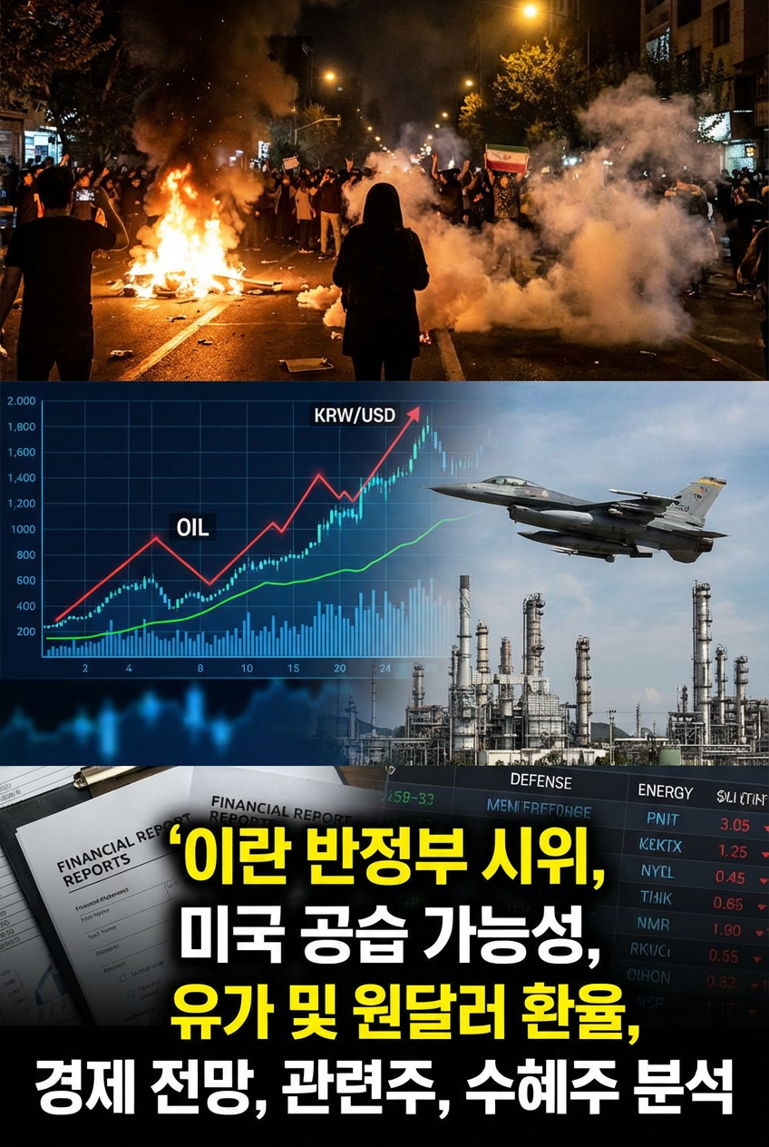 이란 반정부 시위, 미국 공습 가능성, 유가 및 원달러 환율, 경제 전망, 관련주, 수혜주 분석