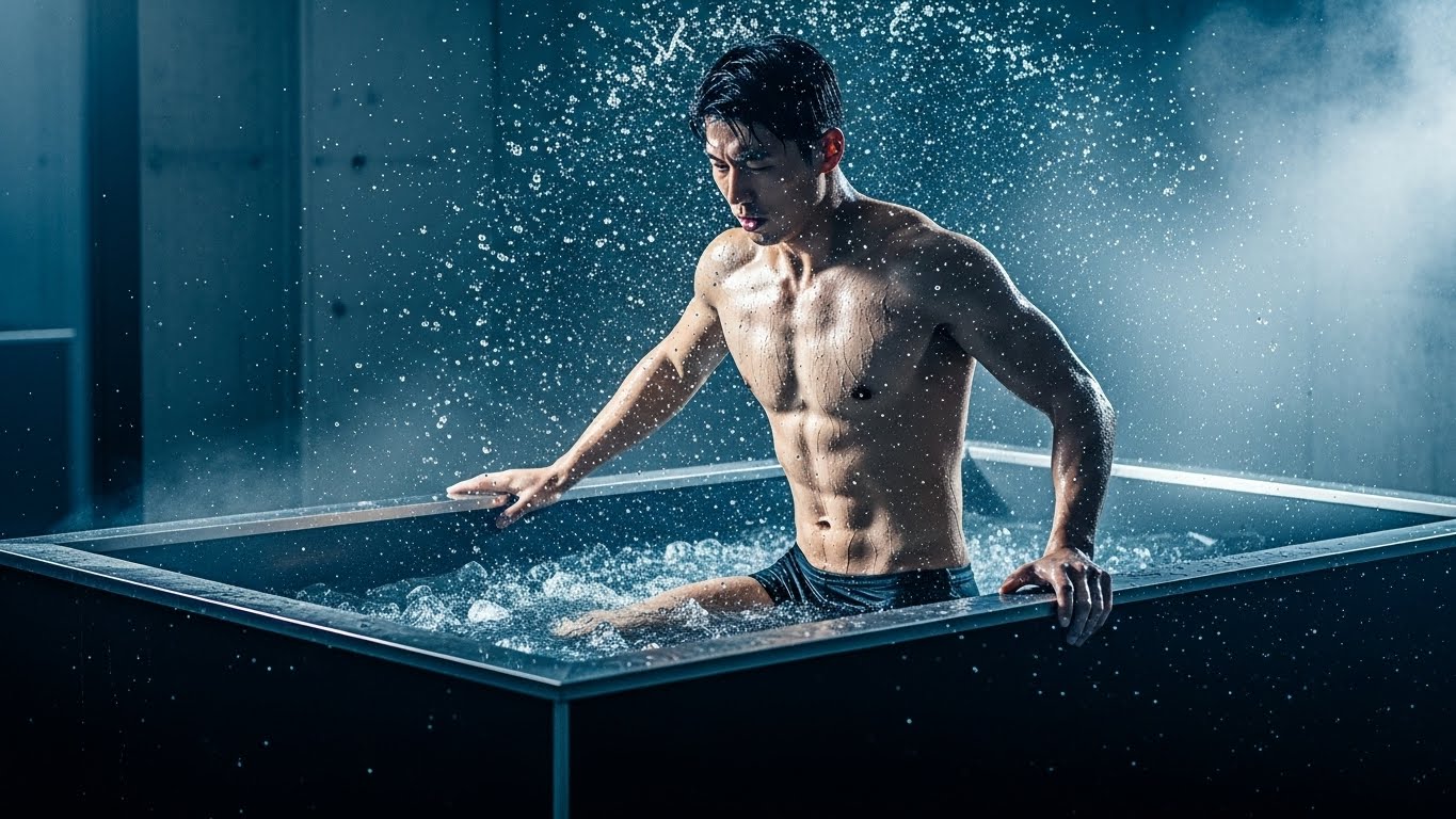 미주 신경 자극과 대사 활성화를 위해 냉수 마찰 프로토콜을 실천하는 모습