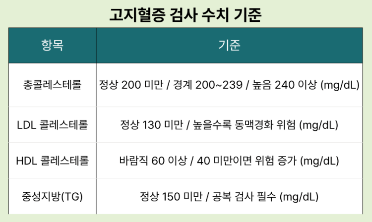 고지혈증 검사 수치 기준