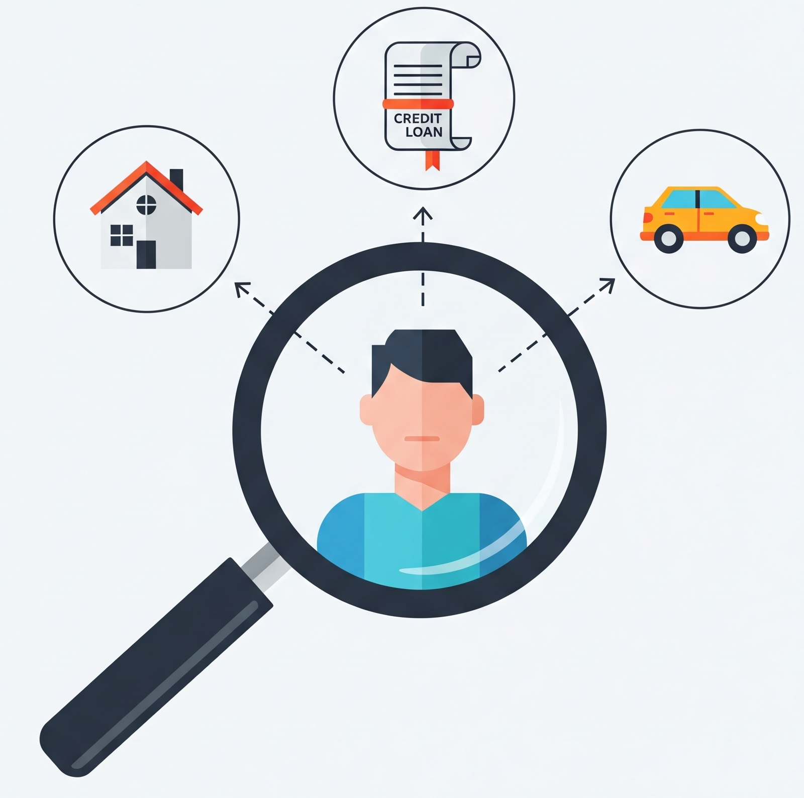 돋보기로 주택담보대출 외에 신용대출, 자동차 할부 등 모든 빚을 들여다보는 모습